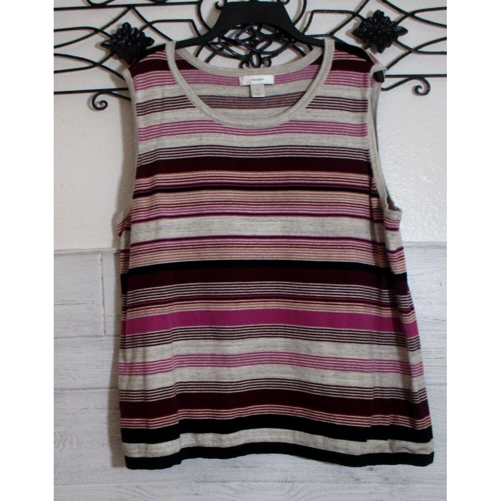 CJ Banks Women's Knit Top Size 2X Sleeveless Multicolored Striped Round Neck
